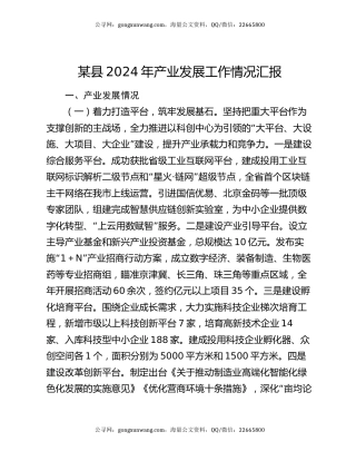 某县2024年产业发展工作情况汇报