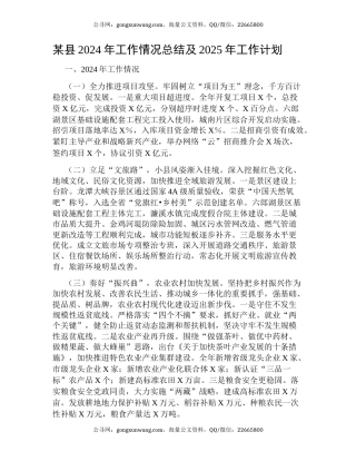 某县2024年工作情况总结及2025年工作计划