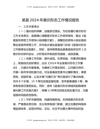 某县2024年意识形态工作情况报告
