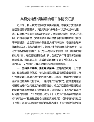 某县党建引领基层治理工作情况汇报
