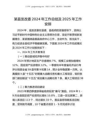 某县发改委2024年工作总结及2025年工作安排