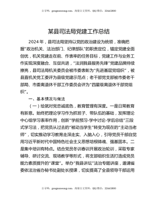 某县司法局党建工作总结