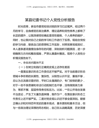 某县纪委书记个人党性分析报告