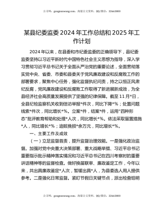 某县纪委监委2024年工作总结和2025年工作计划
