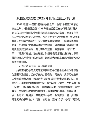 某县纪委监委2025年纪检监察工作计划