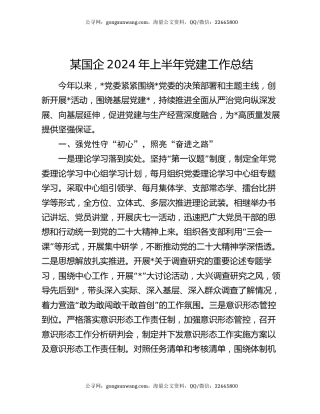某国企2024年上半年党建工作总结