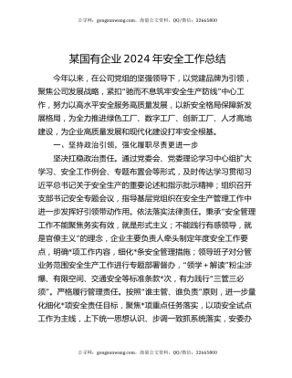某国有企业2024年安全工作总结