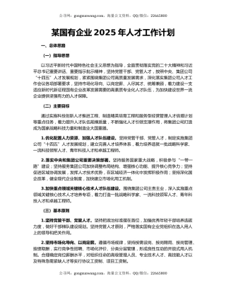 某国有企业2025年人才工作计划