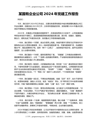 某国有企业公司2024年党建工作报告