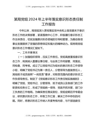 某局党组2024 年上半年落实意识形态责任制工作报告