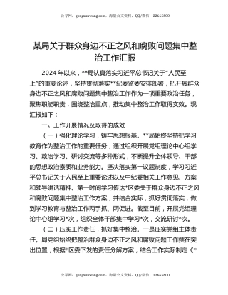 某局关于群众身边不正之风和腐败问题集中整治工作汇报