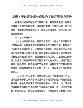 某局关于违规吃喝专项整治工作开展情况报告
