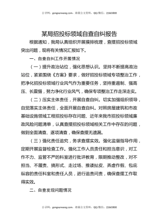 某局招投标领域自查自纠报告