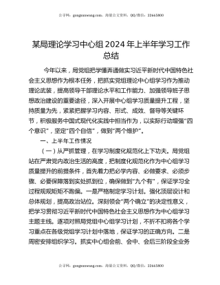 某局理论学习中心组2024年上半年学习工作总结