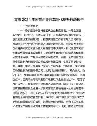 某市2024年国有企业改革深化提升行动报告