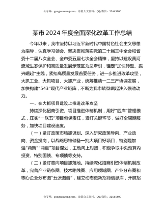 某市2024年度全面深化改革工作总结