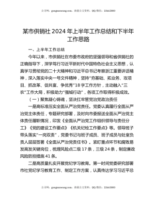 某市供销社2024年上半年工作总结和下半年工作思路