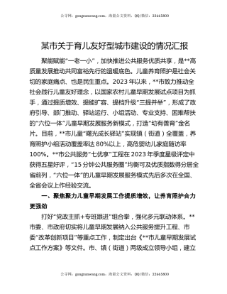 某市关于育儿友好型城市建设的情况汇报