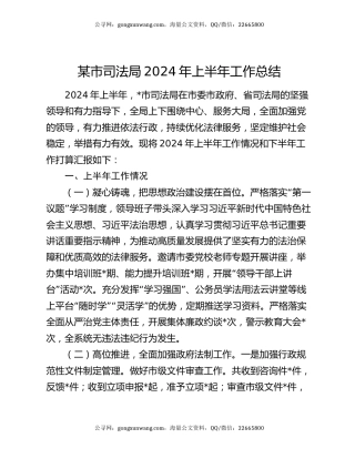 某市司法局2024年上半年工作总结