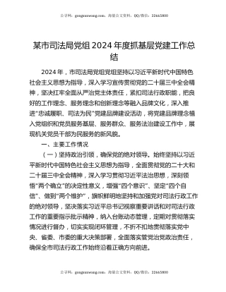 某市司法局党组2024年度抓基层党建工作总结