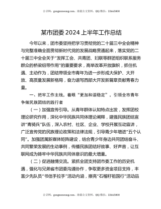 某市团委2024上半年工作总结