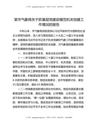 某市气象局关于抓基层党建促模范机关创建工作情况的报告