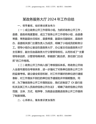 某政务服务大厅2024年工作总结