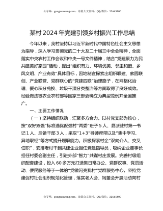 某村2024年党建引领乡村振兴工作总结