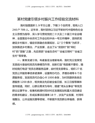 某村党建引领乡村振兴工作经验交流材料