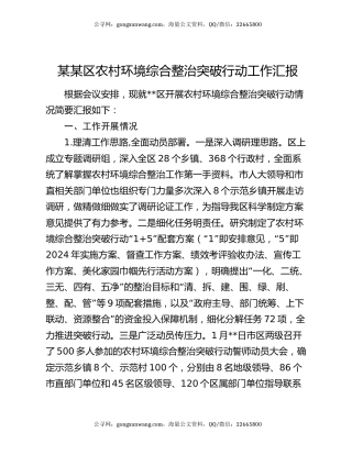 某某区农村环境综合整治突破行动工作汇报