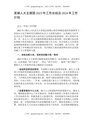 某镇人大主席团2023年工作总结及2024年工作计划
