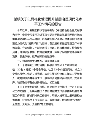 某镇关于以网格化管理提升基层治理现代化水平工作情况的报告