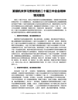 某镇机关学习贯彻党的二十届三中全会精神情况报告