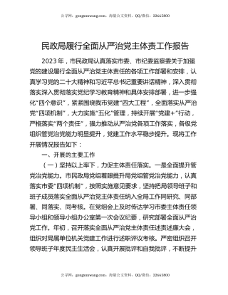 民政局履行全面从严治党主体责工作报告
