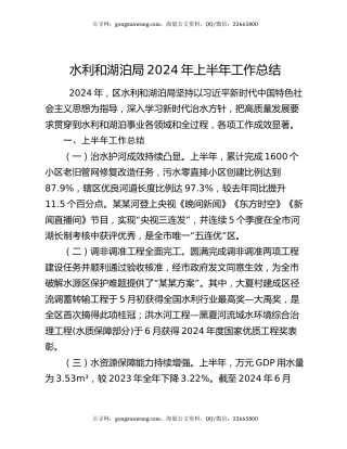 水利和湖泊局2024年上半年工作总结
