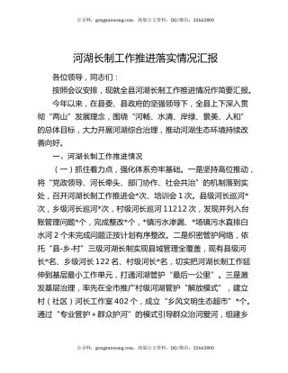 河湖长制工作推进落实情况汇报