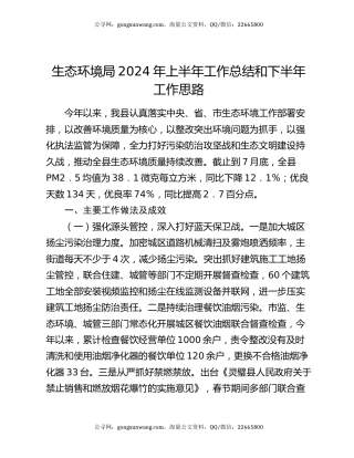 生态环境局2024年上半年工作总结和下半年工作思路