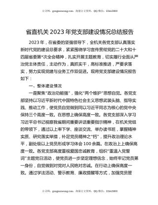 省直机关2023年党支部建设情况总结报告