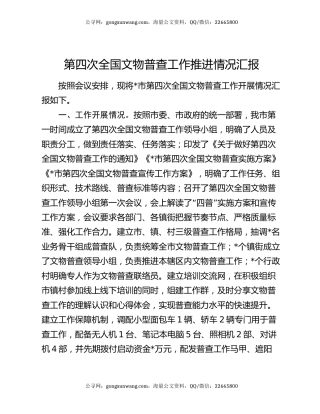 第四次全国文物普查工作推进情况汇报