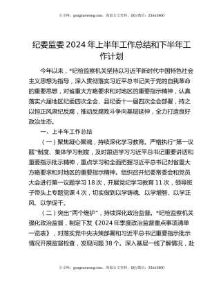 纪委监委2024年上半年工作总结和下半年工作计划