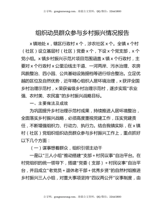 组织动员群众参与乡村振兴情况报告