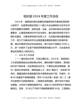 组织部2024年度工作总结