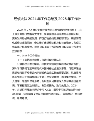 经侦大队2024年工作总结及2025年工作计划