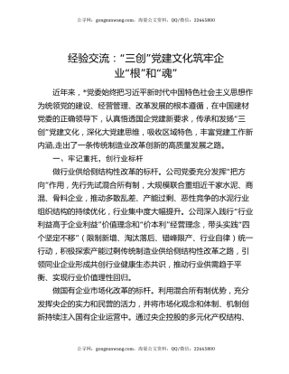 经验交流：“三创”党建文化筑牢企业“根”和“魂”