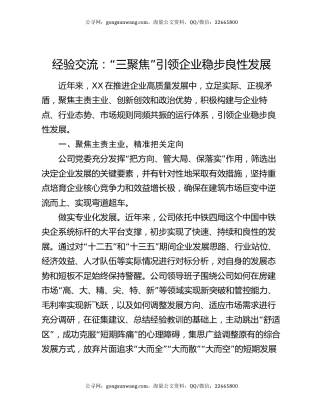 经验交流：“三聚焦”引领企业稳步良性发展