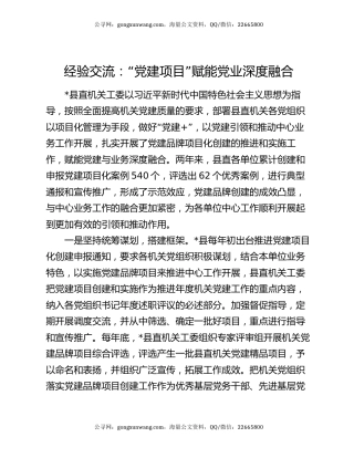 经验交流：“党建项目”赋能党业深度融合