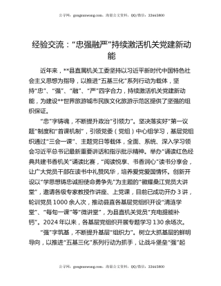 经验交流：“忠强融严”持续激活机关党建新动能
