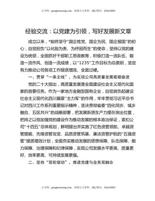 经验交流：以党建为引领，写好发展新文章