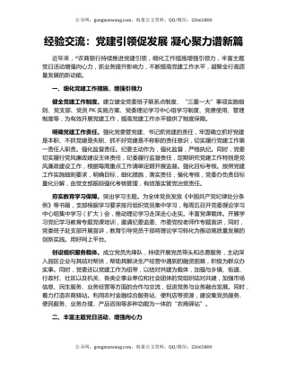 经验交流：党建引领促发展 凝心聚力谱新篇