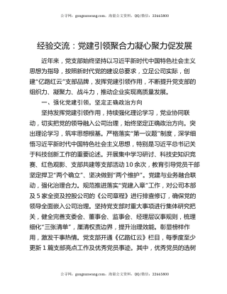 经验交流：党建引领聚合力 凝心聚力促发展